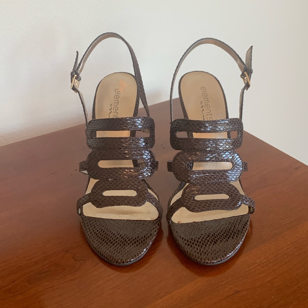 Elements by‎ Nina Brown Strappy Platform Sandals Ankle Buckle Heels Sz 9